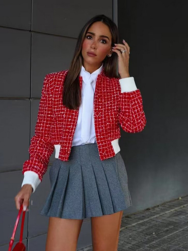 Jachete scurte la modă 2023, cu un singur piept, pentru femei, elegante, cu gâtul în formă de O, cu mânecă lungă, pentru femei, pardesiu vintage High Street