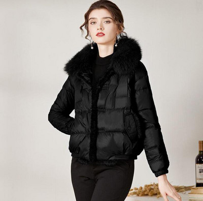 2023, noua iarnă pentru femei, guler de blană de vulpe, 90%, haină albă din puf de rață, scurtă, caldă, cu nasturi, parkas, jachetă pufă casual