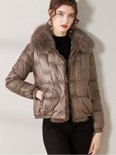 2023, noua iarnă pentru femei, guler de blană de vulpe, 90%, haină albă din puf de rață, scurtă, caldă, cu nasturi, parkas, jachetă pufă casual