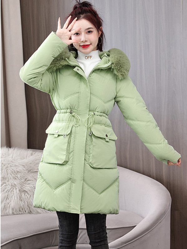Parka căptușită din bumbac de iarnă 2023, haină lungă de zăpadă cu glugă, jachetă puf pentru femeie, pardesiu cald, cu șnur, îmbrăcăminte de îmbrăcăminte rezistentă la vânt