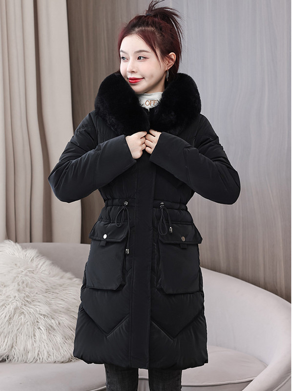 Parka căptușită din bumbac de iarnă 2023, haină lungă de zăpadă cu glugă, jachetă puf pentru femeie, pardesiu cald, cu șnur, îmbrăcăminte de îmbrăcăminte rezistentă la vânt