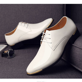 Нови черни кожени ниски меки мъжки обувки Едноцветни мъжки премиум лачени обувки Бели сватбени обувки Размер 38-48