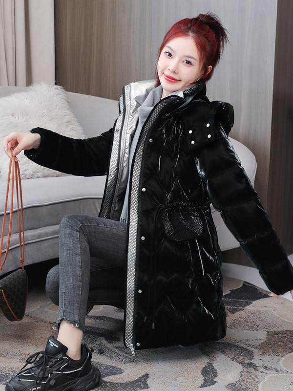 Naujas blizgus parko paltas, moteriškas 2023 m. madingas storas žiemos gobtuvas laisvas ilgas striukė, atsparus vėjui, lietaus šiltas viršutinis drabužis