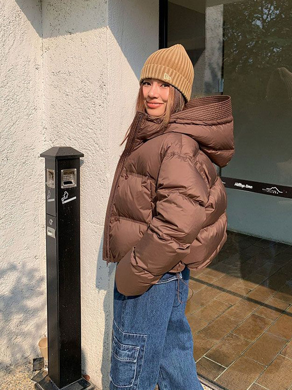 2023 m. žiemos moteriškos pūkinės striukės, šiltas laisvalaikio paltas su gobtuvu Moteriška striukė medvilninė paminkštinta parkas, atspari vėjui, šilti viršutiniai drabužiai