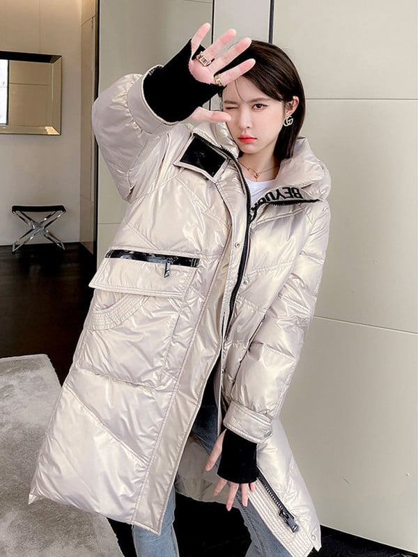 KBAT 2023, parka lucioasă din puf de rață, haină rezistentă la ploaie, lungă, călduroasă, jachete pentru femei, cu glugă, îmbrăcăminte pentru femei, rezistente la vânt