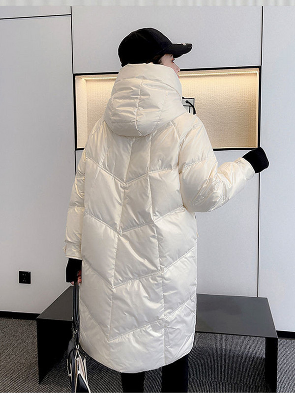 KBAT 2023, parka lucioasă din puf de rață, haină rezistentă la ploaie, lungă, călduroasă, jachete pentru femei, cu glugă, îmbrăcăminte pentru femei, rezistente la vânt