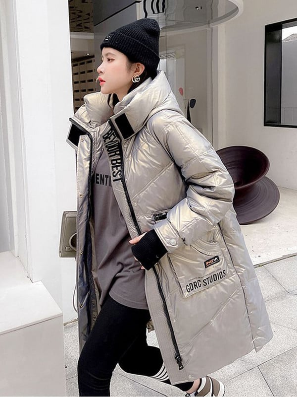 KBAT 2023, parka lucioasă din puf de rață, haină rezistentă la ploaie, lungă, călduroasă, jachete pentru femei, cu glugă, îmbrăcăminte pentru femei, rezistente la vânt