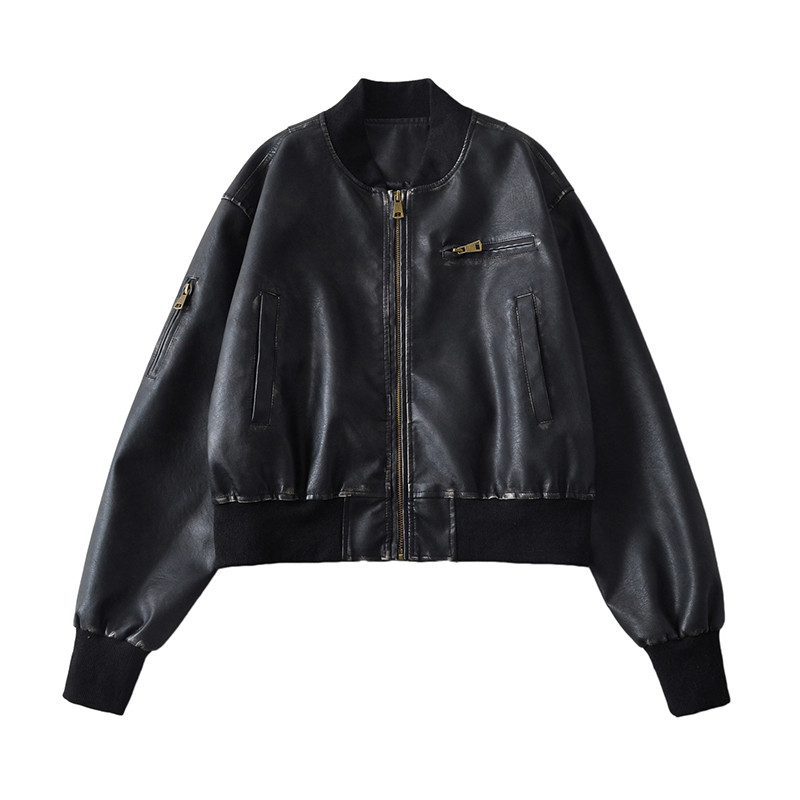 Jachetă scurtă din piele PU pentru fete pentru motociclete, 2023