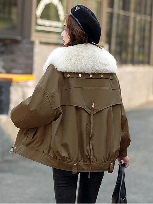 KBAT Jachetă nouă de iarnă pentru femei, cu guler mare de blană, parka caldă, din bumbac, căptușită, cu buzunar mare, îmbrăcăminte pentru femei, rezistentă la vânt
