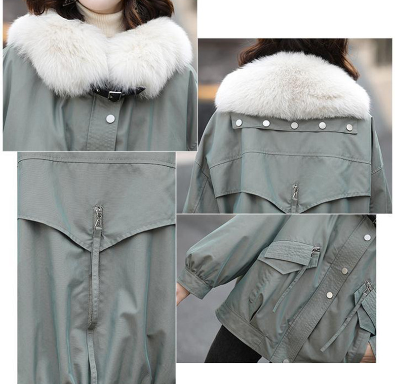 KBAT Jachetă nouă de iarnă pentru femei, cu guler mare de blană, parka caldă, din bumbac, căptușită, cu buzunar mare, îmbrăcăminte pentru femei, rezistentă la vânt