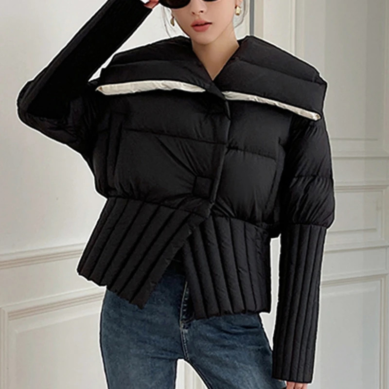 Jachetă pufă cu rever mare de iarnă 2023, pentru femei, cu mânecă lungă, ultra ușoară, albă, din puf de rață, haină pentru femei, îmbrăcămintea rezistentă la vânt
