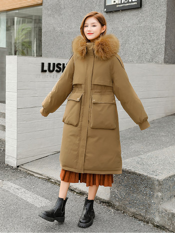Нови зимни дълги паркове за жени 2023 г. Удебелени топли якета с дълъг ръкав и качулка Корейска мода Дамско ветроустойчиво палто с голям джоб