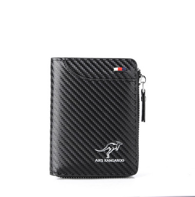 Portofel cangur Portofel bărbătesc din piele PU cu blocare RFID pentru bărbați, cu fermoar, cu fermoar, portabil pentru carduri de credit, de înaltă calitate