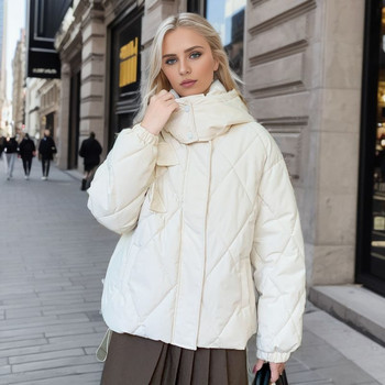 2023 Зимно дамско яке с памучна подплата Парки с качулка Дамско пухено яке Ултра леко топло ежедневно палто Модно свободно палто