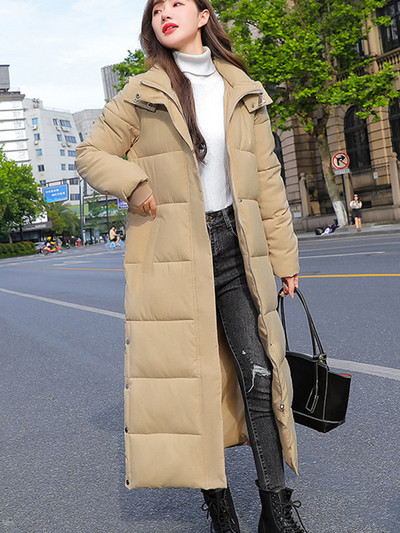 KBAT 2023 Parka groasă de puf pentru femei, cu glugă, haină caldă de iarnă, Coreea, jachetă lungă de puf pentru femei, jachetă căptușită din bumbac, îmbrăcăminte pentru zăpadă