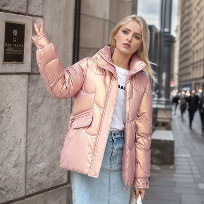 Parka de iarnă 2023 pentru femei, ultra ușoară, calduroasă, ocazională, jachetă puf pentru femei, guler vertical, pardesiu căptușit din bumbac, îmbrăcăminte groasă