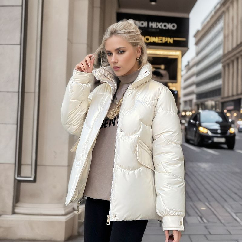 Parka de iarnă 2023 pentru femei, ultra ușoară, calduroasă, ocazională, jachetă puf pentru femei, guler vertical, pardesiu căptușit din bumbac, îmbrăcăminte groasă