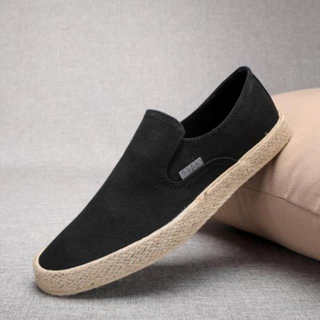 Μαύρα Ανδρικά παπούτσια με μαλακό πάτο, casual loafers, αναπνεύσιμα μονόχρωμα ανδρικά παπούτσια από καμβά