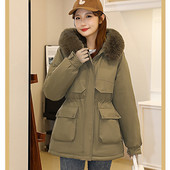 Jachetă de iarnă nouă 2023, parcă căptușită din bumbac caldă, haină cu șnur pentru femei, parka ocazională, căptușeală de blană, îmbrăcăminte cu glugă