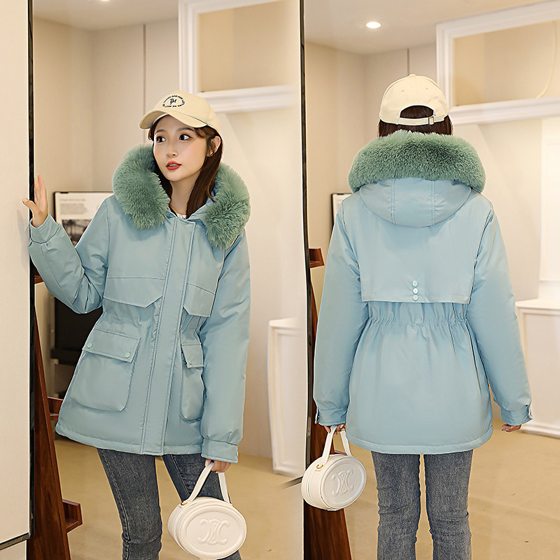 Jachetă de iarnă nouă 2023, parcă căptușită din bumbac caldă, haină cu șnur pentru femei, parka ocazională, căptușeală de blană, îmbrăcăminte cu glugă