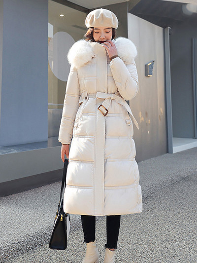 KBAT Parka pentru femei noi de iarnă pentru doamne, ocazional, haine lungi, jachete pentru femei, cu glugă, guler de blană, parkas din bumbac, haină caldă.