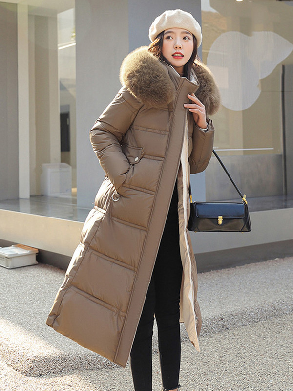 KBAT Parka pentru femei noi de iarnă pentru doamne, ocazional, haine lungi, jachete pentru femei, cu glugă, guler de blană, parkas din bumbac, haină caldă.