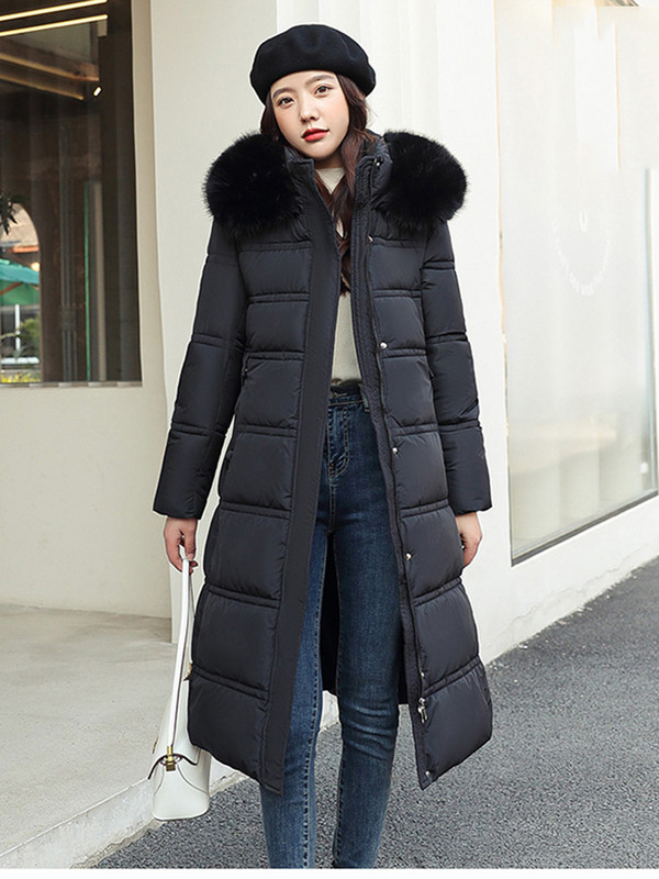 KBAT Parka pentru femei noi de iarnă pentru doamne, ocazional, haine lungi, jachete pentru femei, cu glugă, guler de blană, parkas din bumbac, haină caldă.