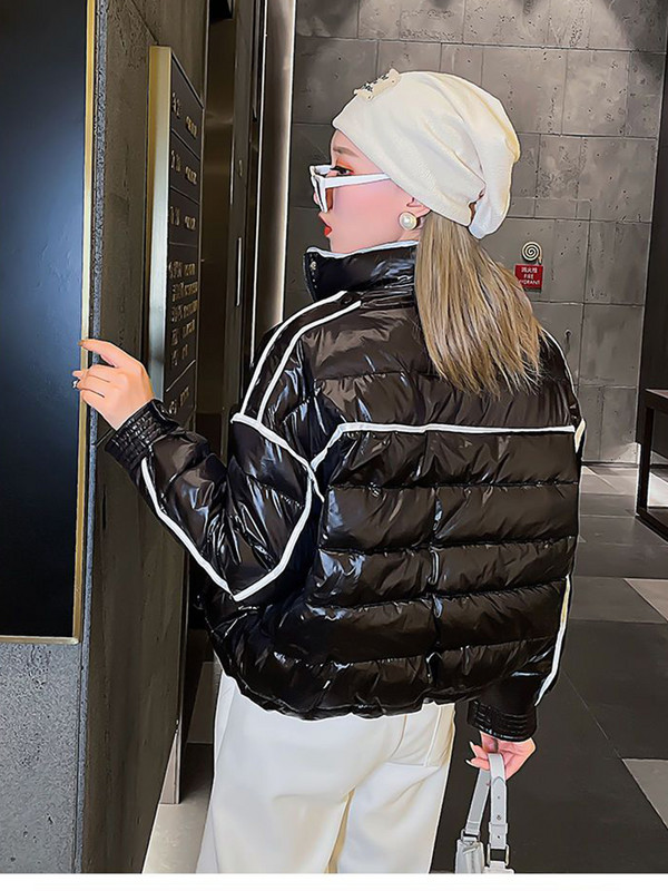 KBAT juodas blizgus parko paltas, moteriškas naujos mados storas žiemos laisvas trumpas striukė, atsparus vėjui, lietaus šiltas viršutinis drabužis