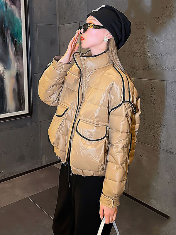 KBAT juodas blizgus parko paltas, moteriškas naujos mados storas žiemos laisvas trumpas striukė, atsparus vėjui, lietaus šiltas viršutinis drabužis