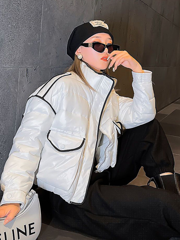 KBAT juodas blizgus parko paltas, moteriškas naujos mados storas žiemos laisvas trumpas striukė, atsparus vėjui, lietaus šiltas viršutinis drabužis