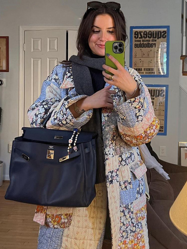 2023 Jachetă lungă matlasată cu imprimeu floral mozaic pentru femei, iarnă, căptușită din bumbac, pardesiu, haine de exterior șic pentru femei