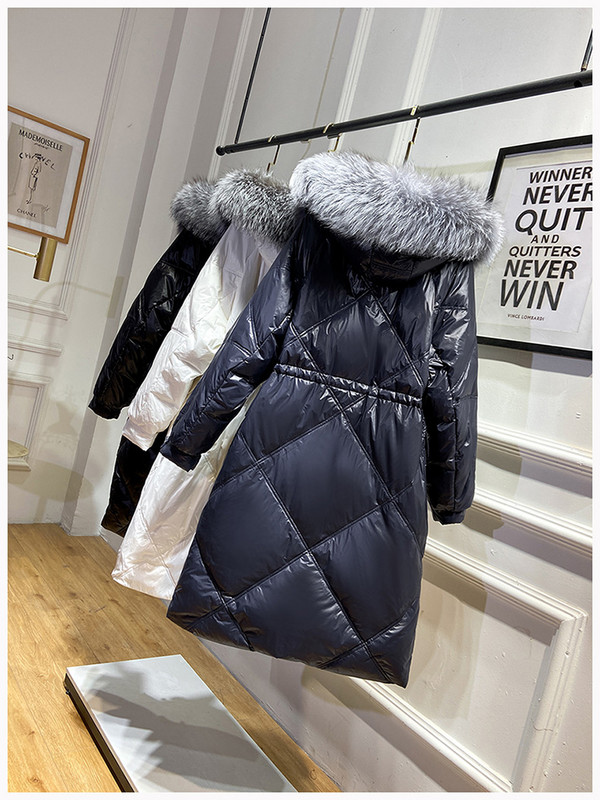 KBAT Jachete de puf de iarnă pentru femei, la modă, cu guler mare de blană, parkas supradimensionați, cu glugă, calde, lungi, puf, pardesiu căptușit pentru femei