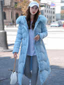 2023 m. Nauja žieminė moteriška medvilnine paminkštinta striukė, ilga parko laisvalaikio nuimama didelė kailio apykakle, moteriška, atspari vėjui šilti viršutiniai drabužiai