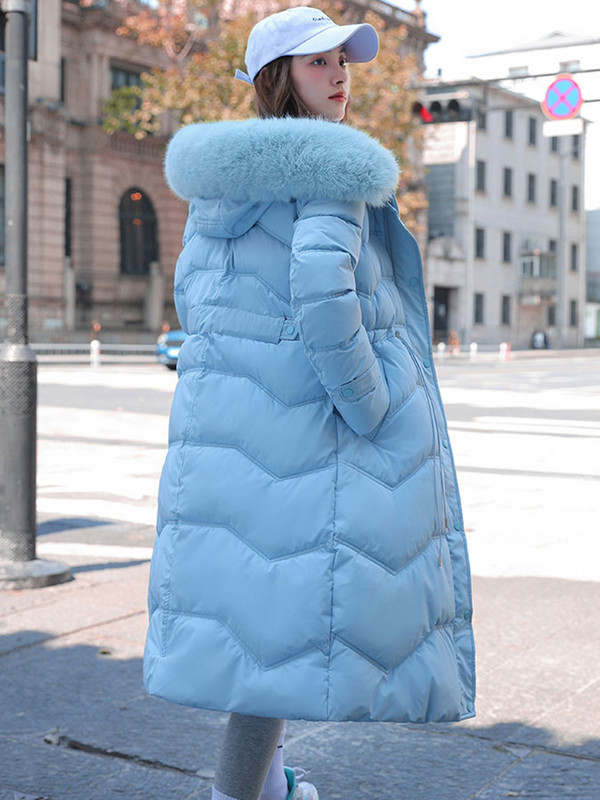 2023 m. Nauja žieminė moteriška medvilnine paminkštinta striukė, ilga parko laisvalaikio nuimama didelė kailio apykakle, moteriška, atspari vėjui šilti viršutiniai drabužiai