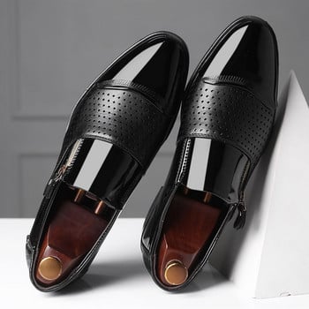 Италиански черни официални обувки Мъжки мокасини Обувки за сватбена рокля Лачени обувки Оксфорд за мъжки кожени обувки
