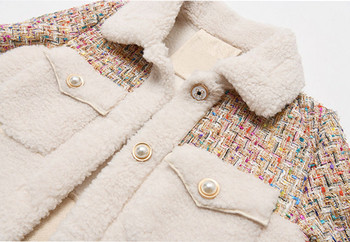 Топло палто от агнешка вълна с корейски малък аромат Дамско яке с пачуърк Дамско късо плюшено яке Свободно модно горно облекло