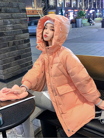 KBAT Дамско яке Зимно дебело памучно подплатено яке с качулка Дамско корейско свободно пухено парко Дамско горно облекло