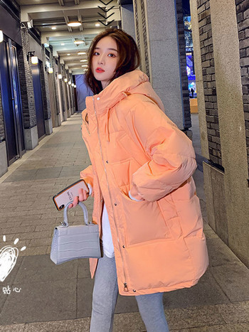 KBAT Дамско яке Зимно дебело памучно подплатено яке с качулка Дамско корейско свободно пухено парко Дамско горно облекло