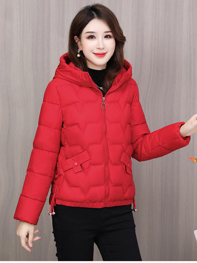 Jachetă puf pentru femei, toamnă iarnă 2023, culoare solidă, cu glugă, buzunar mare, lejer, parkas scurte, haine pentru femei, haină de iarnă