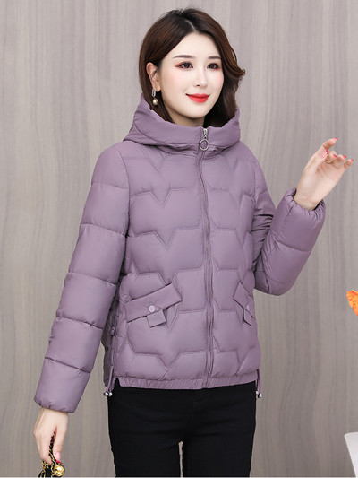Jachetă puf pentru femei, toamnă iarnă 2023, culoare solidă, cu glugă, buzunar mare, lejer, parkas scurte, haine pentru femei, haină de iarnă