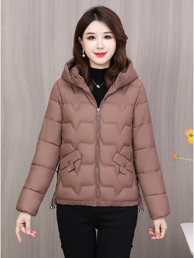 Jachetă puf pentru femei, toamnă iarnă 2023, culoare solidă, cu glugă, buzunar mare, lejer, parkas scurte, haine pentru femei, haină de iarnă