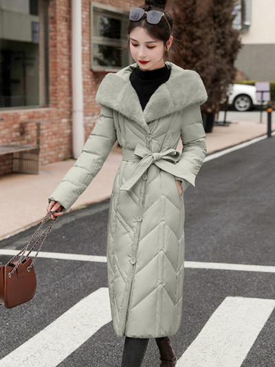 2023 Parka pentru femei, la modă, haină lungă, cu glugă, jachetă pufă de iarnă, guler mare de blană, haină căptușită din bumbac caldă pentru zăpadă.