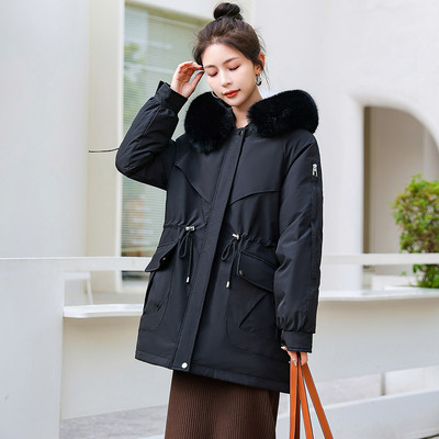 Jachetă caldă de iarnă pentru femei 2023, căptușeală groasă de blană, haină cu glugă pentru femei, jachetă căptușită din bumbac, parka lungă, îmbrăcămintea rezistentă la vânt