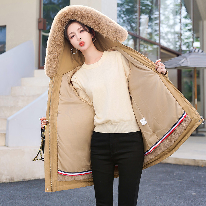 Jachetă caldă de iarnă pentru femei 2023, căptușeală groasă de blană, haină cu glugă pentru femei, jachetă căptușită din bumbac, parka lungă, îmbrăcămintea rezistentă la vânt