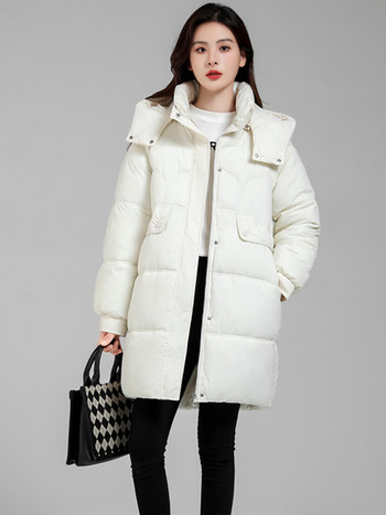 2023 Дамско зимно пухено яке Извънгабаритно палто с памучна подплата Модни парки с качулка с голям джоб Дамско дълго ветроустойчиво връхно облекло