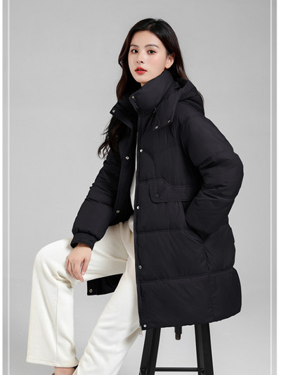 2023 Jachetă de puf de iarnă pentru femei, haină căptușită din bumbac supradimensionată, la modă, cu buzunar mare, parkas cu glugă, îmbrăcăminte lungă rezistentă la vânt pentru femei