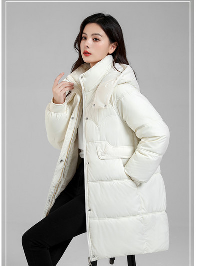2023 Jachetă de puf de iarnă pentru femei, haină căptușită din bumbac supradimensionată, la modă, cu buzunar mare, parkas cu glugă, îmbrăcăminte lungă rezistentă la vânt pentru femei