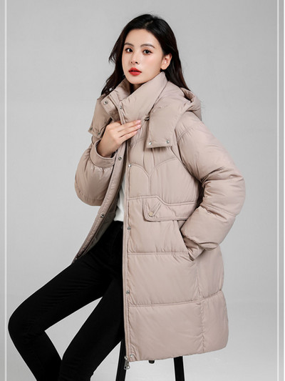 2023 Jachetă de puf de iarnă pentru femei, haină căptușită din bumbac supradimensionată, la modă, cu buzunar mare, parkas cu glugă, îmbrăcăminte lungă rezistentă la vânt pentru femei