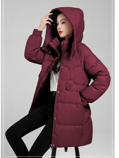 2023 Jachetă de puf de iarnă pentru femei, haină căptușită din bumbac supradimensionată, la modă, cu buzunar mare, parkas cu glugă, îmbrăcăminte lungă rezistentă la vânt pentru femei