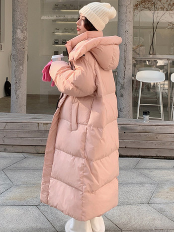 2023 Дълга пухена парка Снежно палто Дамско корейско модно удебелено зимно свободно яке с качулка Дамско ветроустойчиво топло връхно облекло